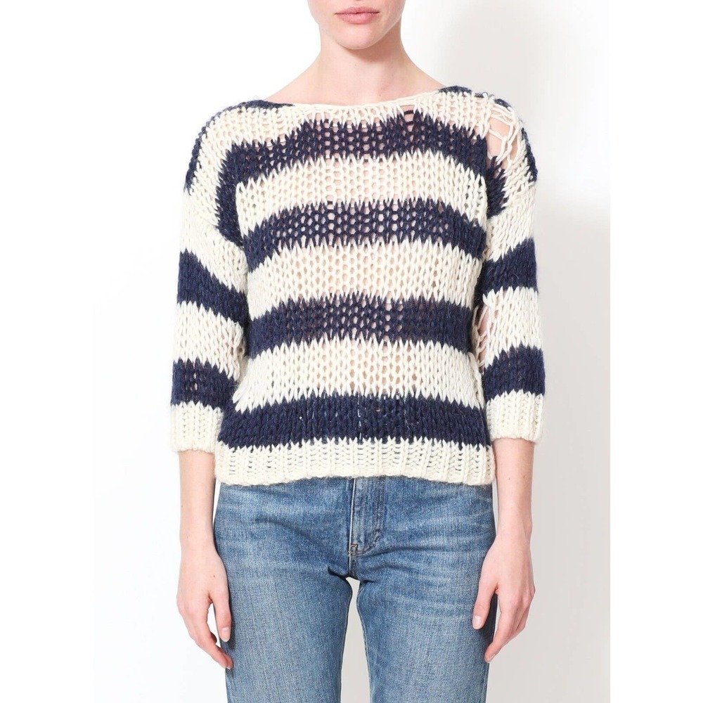 Saint Laurent Navy and White Striped Sweater